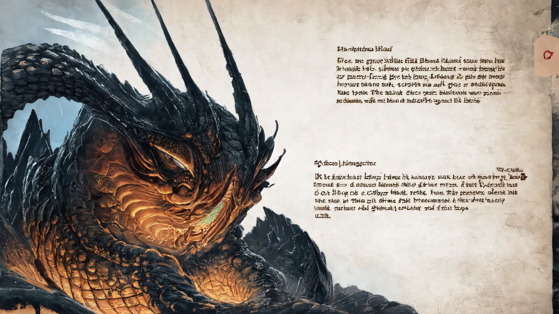 a story is written in front of an image of a dragon that appears to be staring at the camera on his head with a poem
