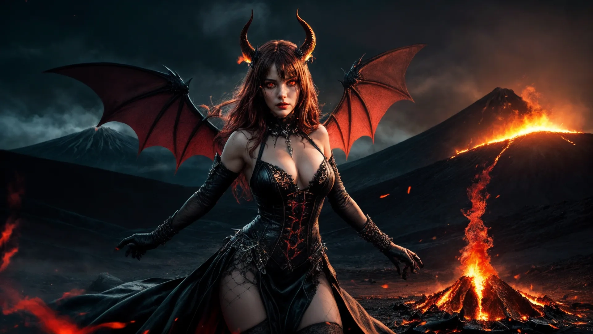 a beautiful woman wearing an elaborate outfit with horns sitting by a blazing campfire in the mountains of peru wearing gossar clothing and gloves
