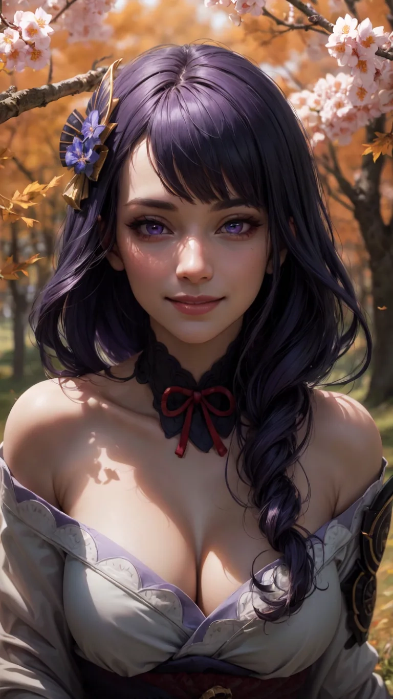 an anime girl posing for a picture in a park with trees and blossoms in the background to capture the beauty, beauty of being young female fantasy
