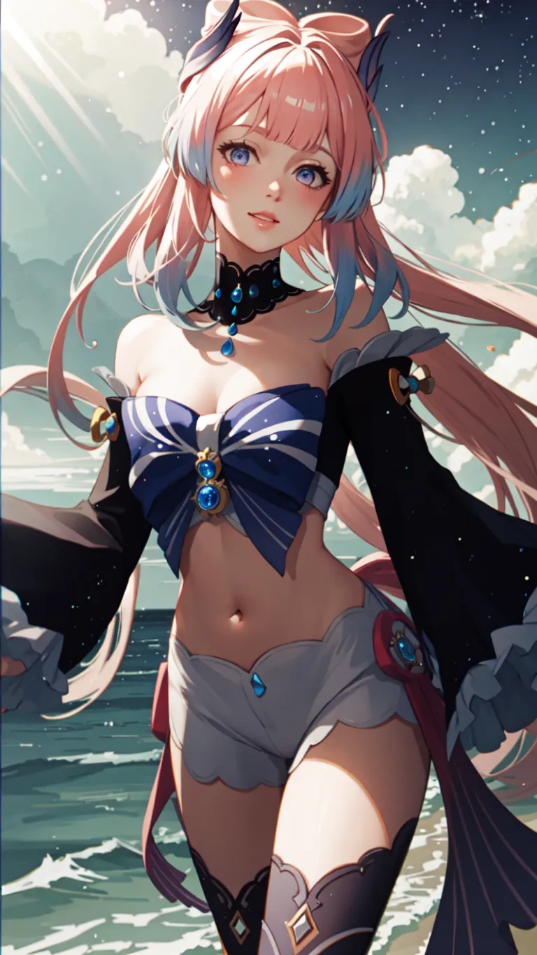 the character is wearing sexy lingersuit and a cat ears to look like she is from a game called sword bunsen on the beach

