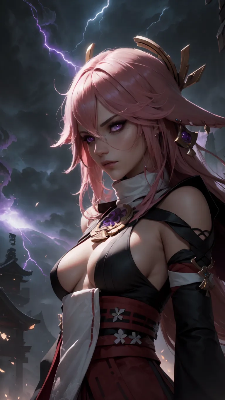 a woman with pink hair and a hat stands in front of a lightning bolt in an image of her hero from final fantasy series, mobile
