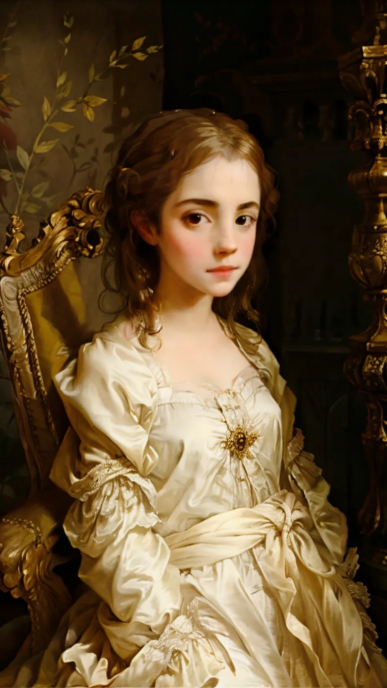 an oil painting of a woman in a ivory gown
