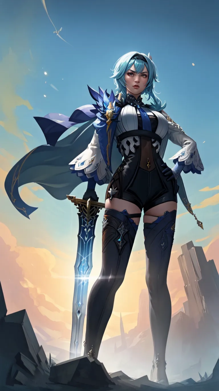 her armor has just become an anime fantasy - blue hair and a sword in one of the three illustrations from the character novel she's game
