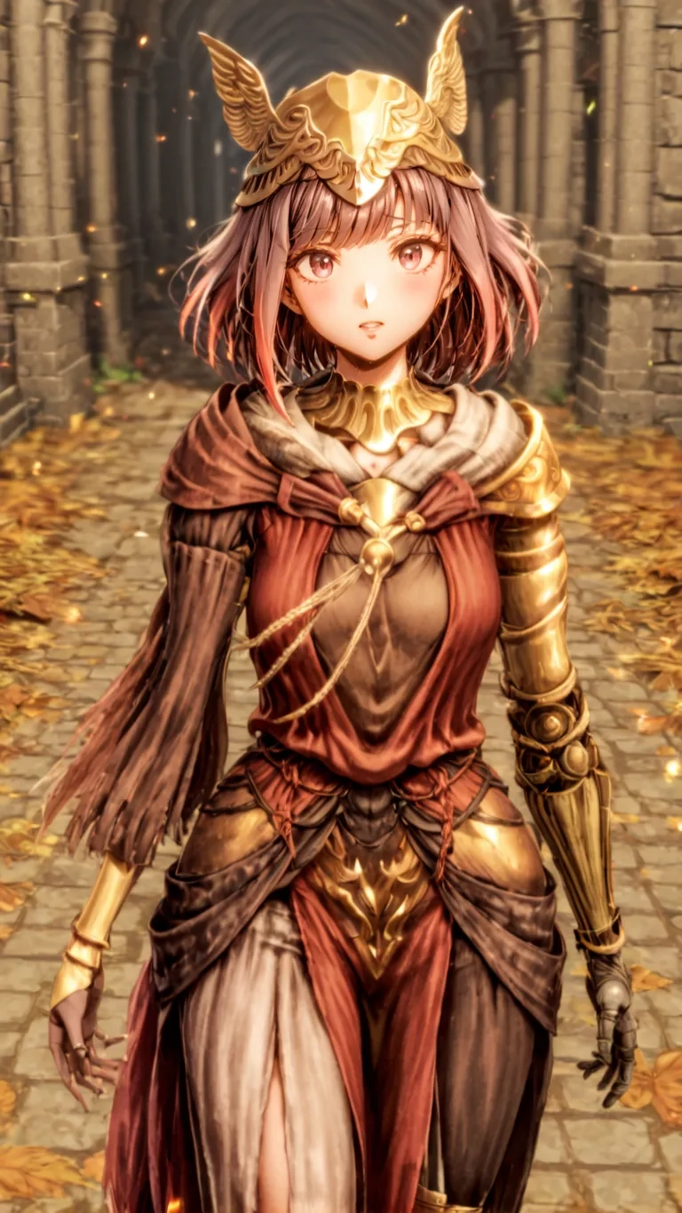 an illustration of a woman in armor with long and brown hair
