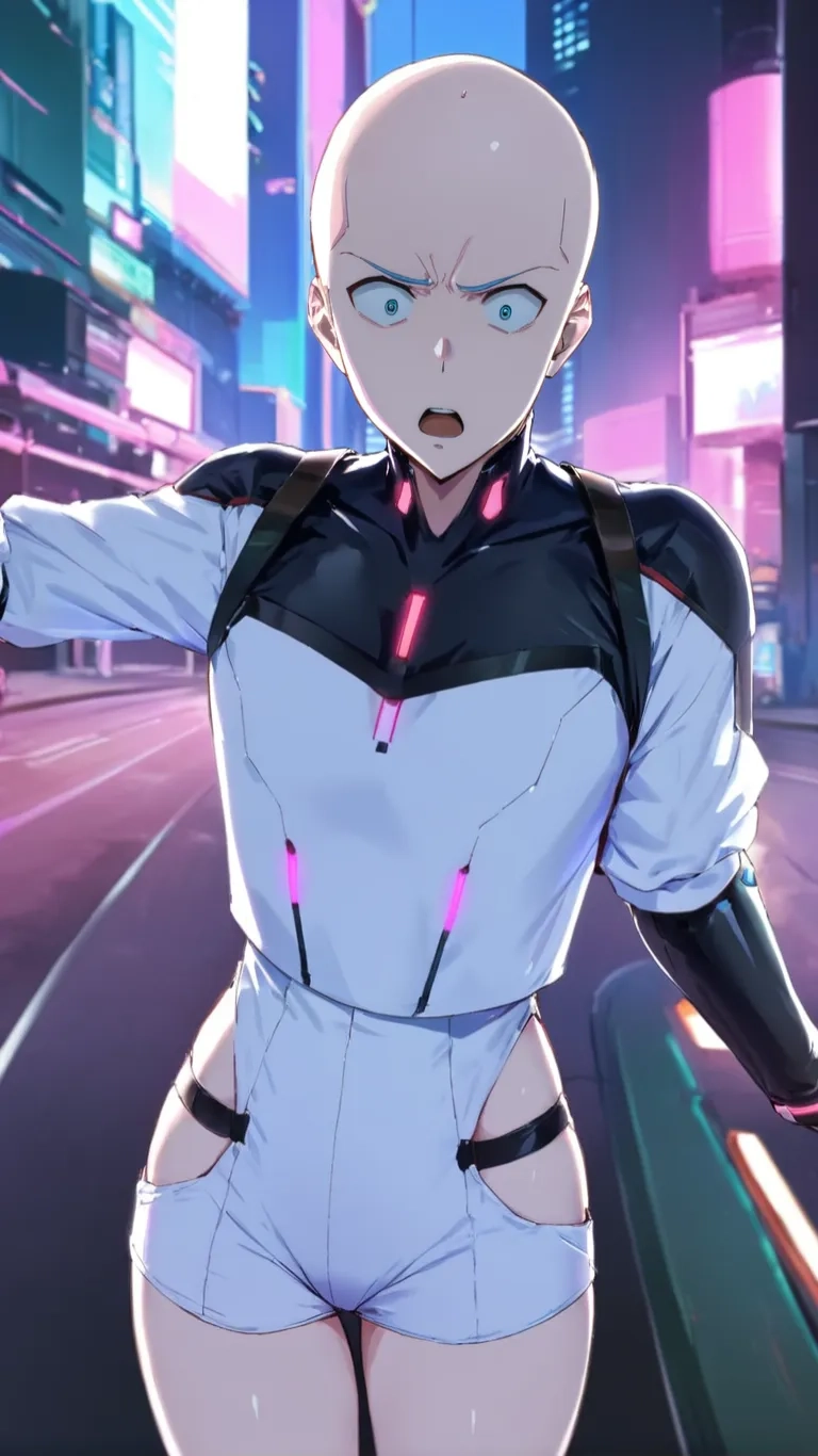 the animation shows an female in cyber costume
