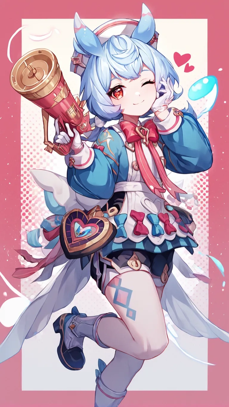 a cute anime girl in kitty outfit playing a horn hornphone with an adorable look on her face in this beautiful drawing
