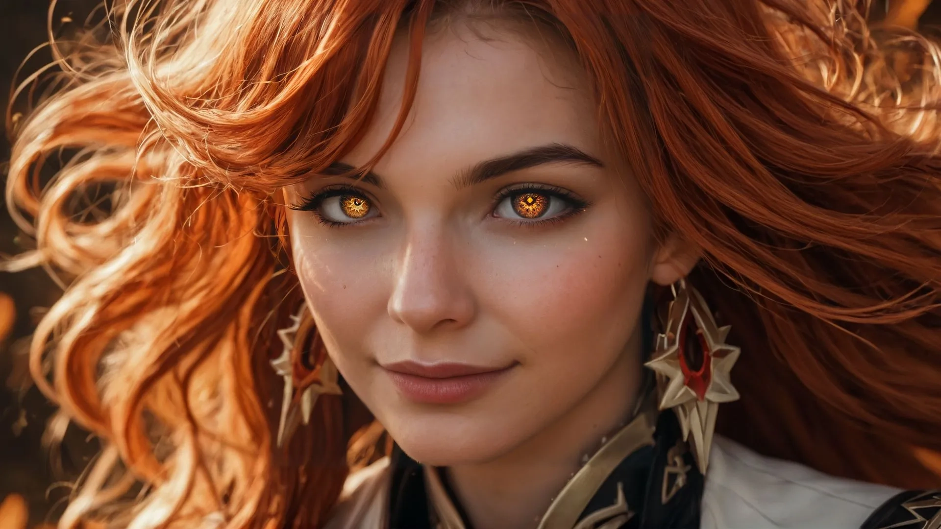 woman looking serious at camera with large earrings
