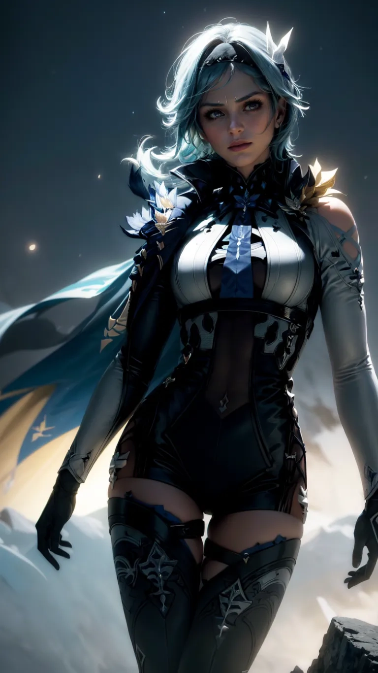 the female character of blizzard from blizzard's rage, is in a wet suit and gloves with long hair and headbands and black and blue wings
