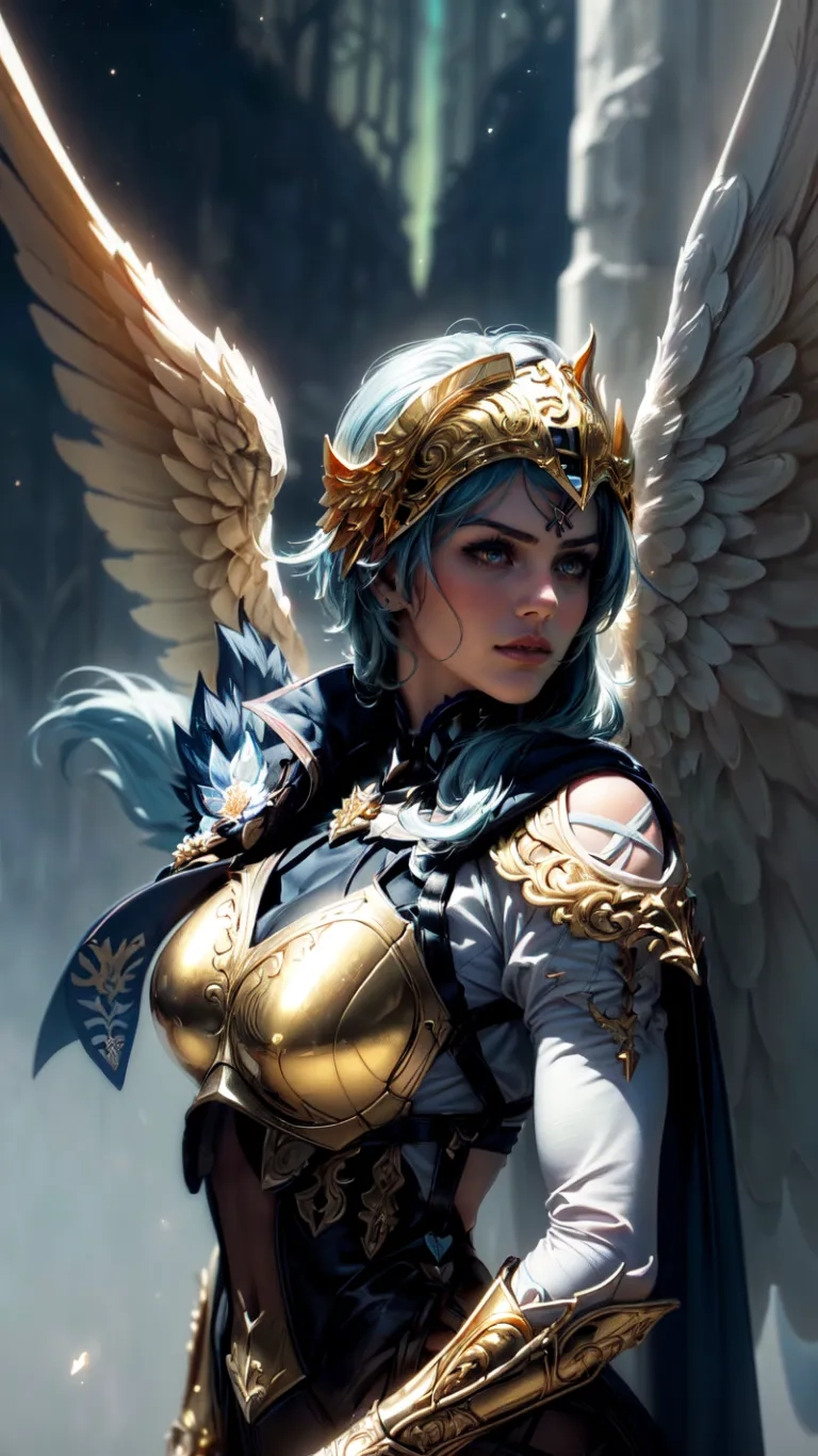 digital painting of a beautiful dark warrior angel posing in a fantasy setting photo by artist alex remke - rwa, available under the creative commons license rights
